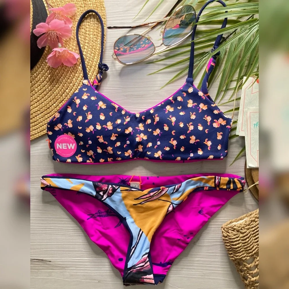 RARE Maaji • Reversible Tropical Floral Bralette Bikini Top | Thin Side Bottoms